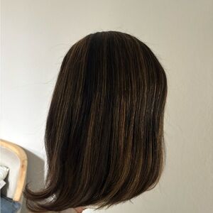 V part human hair bob Wig blonde highlight wig